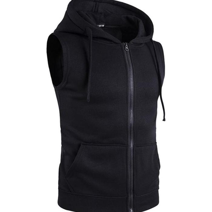 Gambar JAKET ROMPI HOODIE SWEATER VEST ZIPPER POLOS PREMIUM UNISEX OLAHRAGA - Hitam, M dari Ayo dituku_NEW undefined Tokopedia