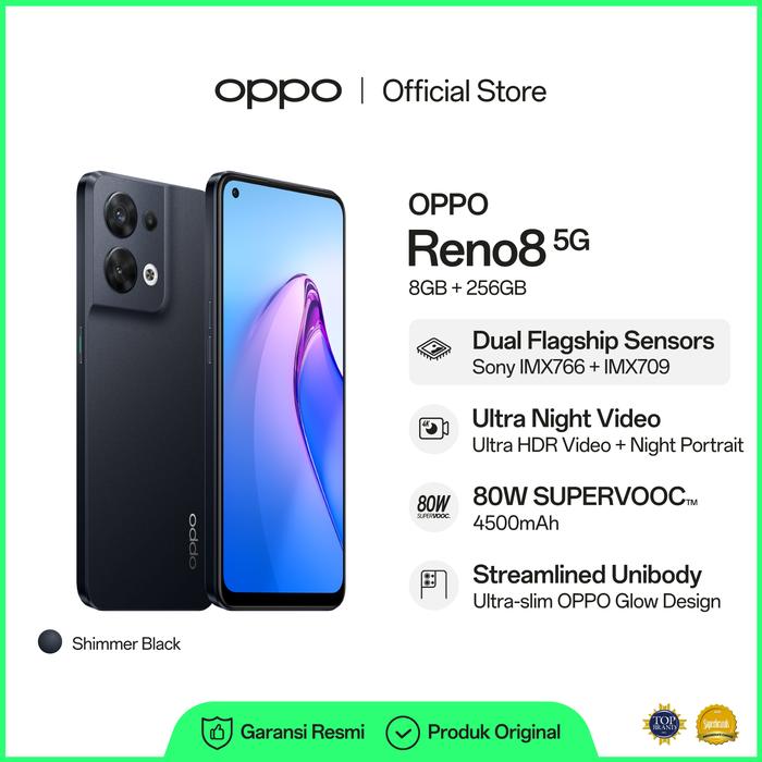 Gambar OPPO Reno8 5G 8/256GB Smartphone (Garansi Resmi) - Black dari OPPO Store Indonesia undefined Tokopedia
