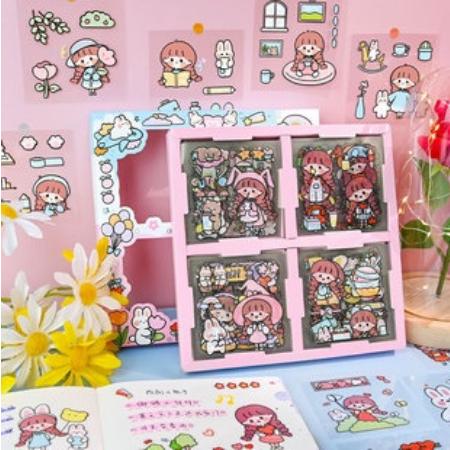 Gambar ST499 -100 Lembar Set Sticker PET DIY Scrapbook Stiker Hias Lucu in Bo - Colourful Pradi dari Dlimztore undefined Tokopedia