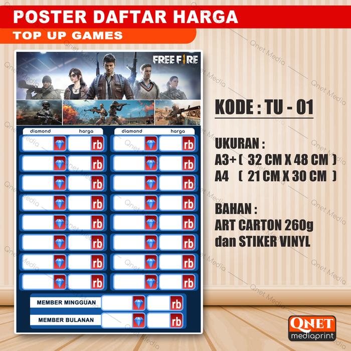 Gambar STIKER & POSTER DAFTAR HARGA TOP UP GAMES + LAMINASI GLOSSY - TU - 01, STIKER A3+ dari Qnet Media undefined Tokopedia