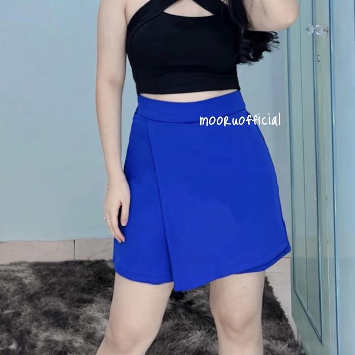Gambar LEYLA LAYER SHORT PANTS | CELANA ROK PENDEK HOTPANTS KARET FREESIZE - Elec Blue dari mooruofficial undefined Tokopedia