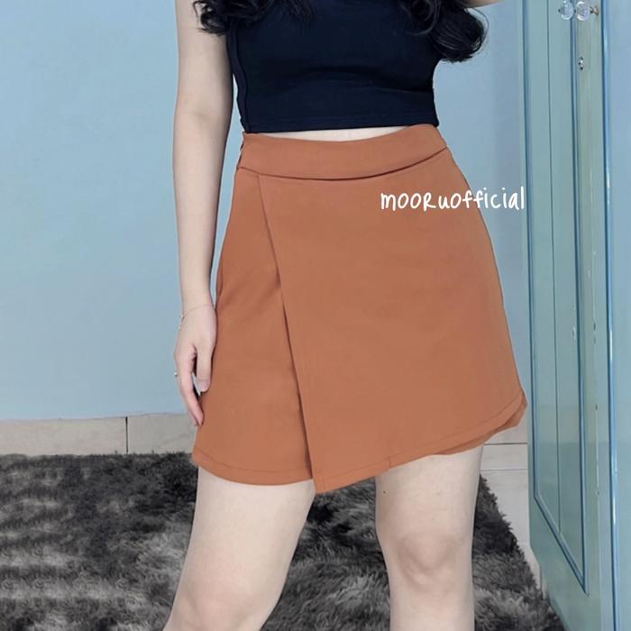 Gambar LEYLA LAYER SHORT PANTS | CELANA ROK PENDEK HOTPANTS KARET FREESIZE - Brown dari mooruofficial undefined Tokopedia