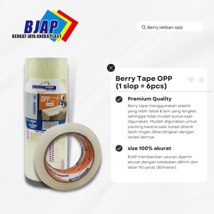Gambar Berry tape OPP | isolasi lakban bening 48mm 90 yards (80 meter) 2 Inch - 1 slop (6pcs) dari BJAP - BERKAT JAYA ANEKA PLAST undefined Tokopedia