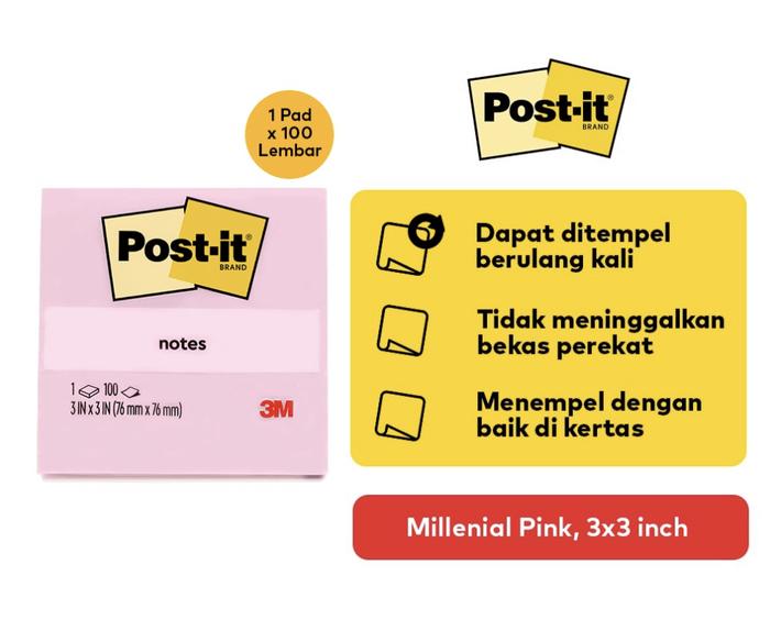 Gambar Sticky notes - 3M Post-it - 654-AC / Post it 654AC - Pink dari Rainbow Cleaning undefined Tokopedia