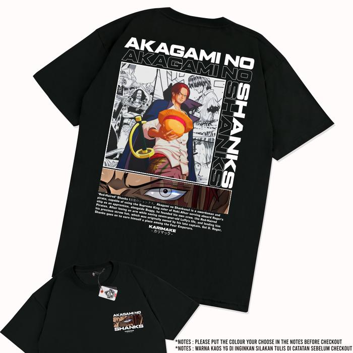Kaos Baju Anime One Piece Akagami Shanks Logo Kaos Anime Karimake V1  HITAM, XXL
