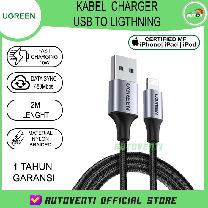 Gambar UGREEN Kabel Charger USB iPhone 6 7 8 To Lightning MFI Cable Data 2.4A - BLACK - 2M dari AUTOVENTI Official Store undefined Tokopedia