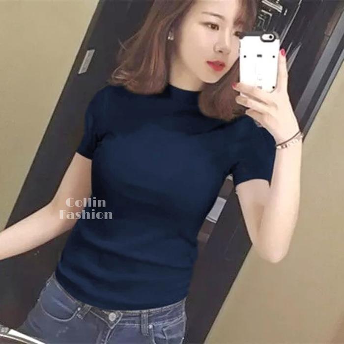 Gambar Atasan Wanita Premium / Atasan Wanita Turtle Neck Lengan Pendek - Navy, XXL dari Collin Fashion undefined Tokopedia