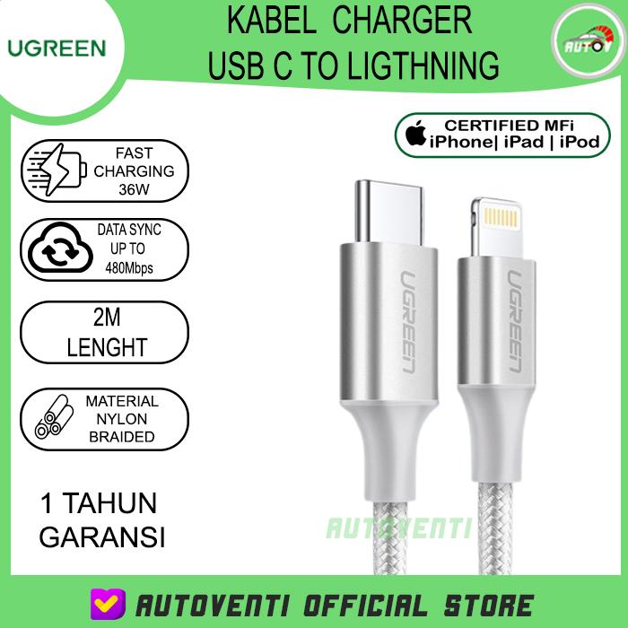 Gambar UGREEN Kabel Charger Apple iPhone 12 13 Pro Max C to Lightning MFI 36W - SILVER - 2M dari AUTOVENTI Official Store undefined Tokopedia