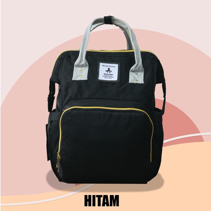 Gambar MOJI Ransel Diaper Bag - Mommy Bag-Tas Popok Susu Bayi Motif Kombinasi - HITAM ABU dari MOJI Shop undefined Tokopedia