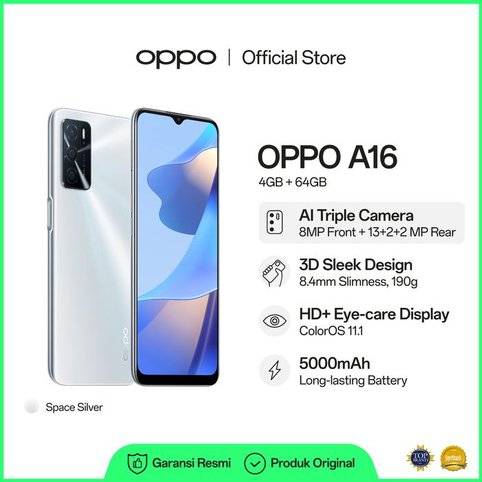 Gambar OPPO A16 Smartphone 4GB/64GB (Garansi Resmi) - Space Silver dari OPPO Store Indonesia undefined Tokopedia