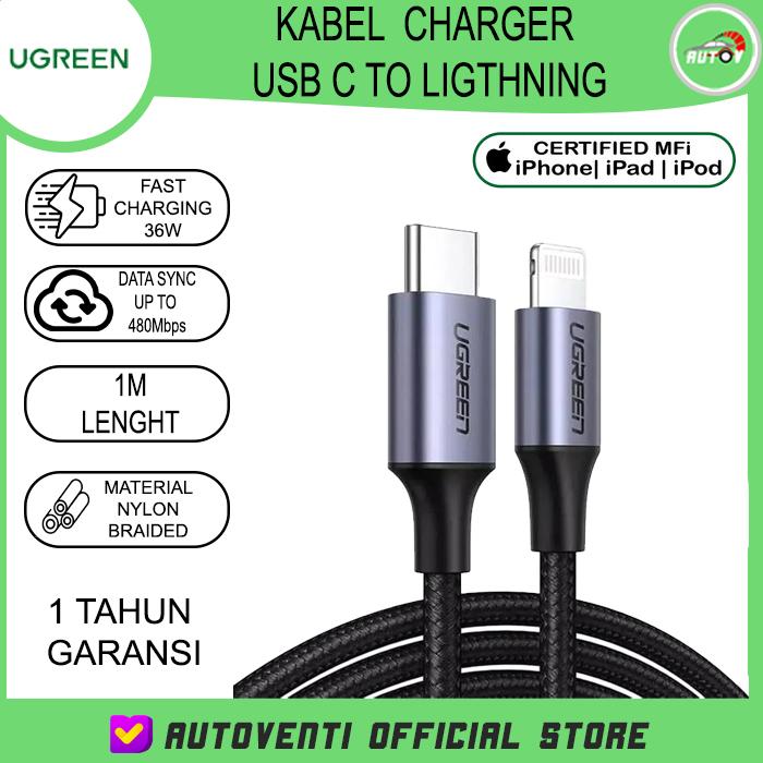 Gambar UGREEN Kabel Charger Apple iPhone 12 13 Pro Max C to Lightning MFI 36W - BLACK - 1M dari AUTOVENTI Official Store undefined Tokopedia