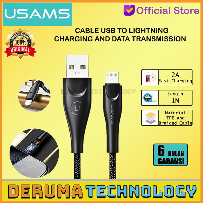 USAMS U41 Kabel Charger iPhone USB To Lightning Cable Fast 2A BLACK  1M
