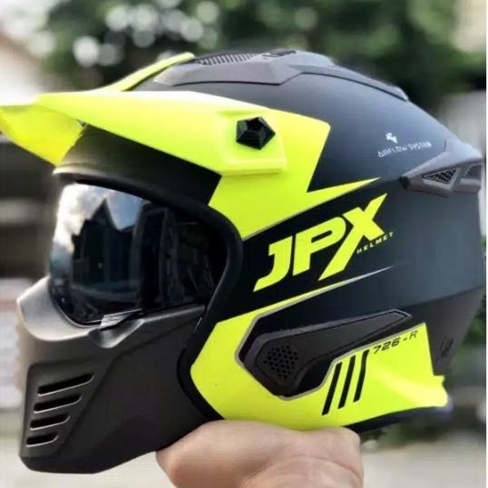 Gambar HELM JPX MX 726 R SOLID MODULAR FULL FACE SIZE L- XL-XXL - black dof yelow, L dari TB HELMET undefined Tokopedia