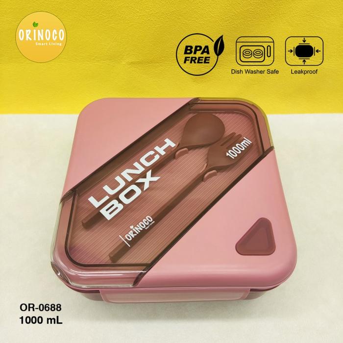 Gambar Lunchbox 2 Sekat New Look OR-0688 Kotak Makan 1000 ML Spoon & Fork Anti Tumpah - Merah Muda dari Kioslunchbox bogor undefined Tokopedia