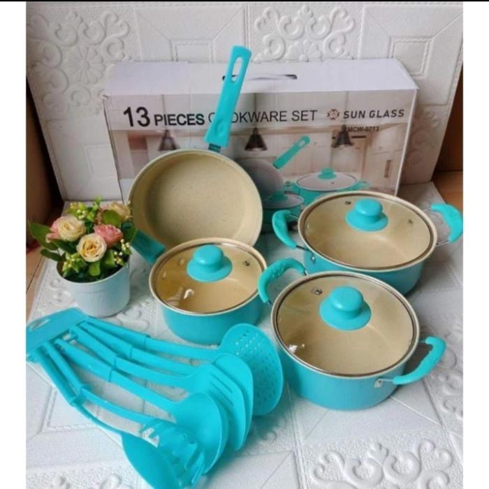 Gambar Panci Set Sun Glass 13 pcs - Biru dari Toko Song Plastik undefined Tokopedia