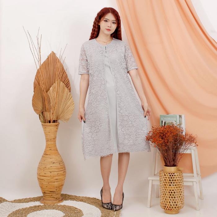 Gambar Dress Pesta Brukat Baju Brokat Bridesmaid Wanita Premium Modern Mewah - Abu-abu dari cek.ot.cek.ot undefined Tokopedia