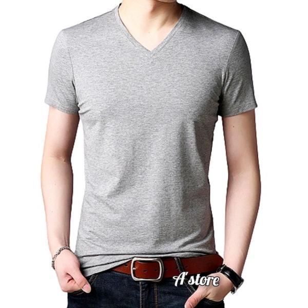 Gambar Kaos Dalam Pria V Neck Oblong Casual Polos Slim fit - Abu Misty, all size dari Arthalita9 store undefined Tokopedia