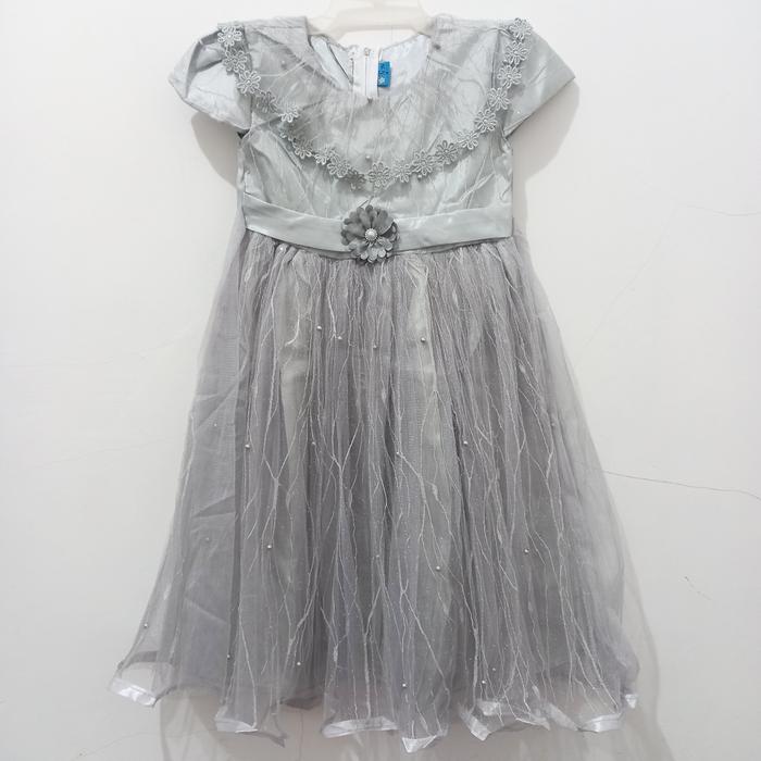 Gambar Dress Pesta Anak / Baju Gaun Pesta Anak Ulang Tahun Natal Kondangan - Silver Abu Muda, 3/4 (3,5-4 TH) dari Baju Anak Diana Shop undefined Tokopedia