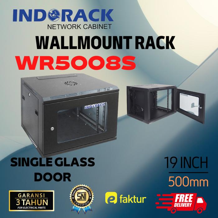 Jual Wallmount Rack INDORACK Single Door Rack Server 8U 500mm WR5008S ...