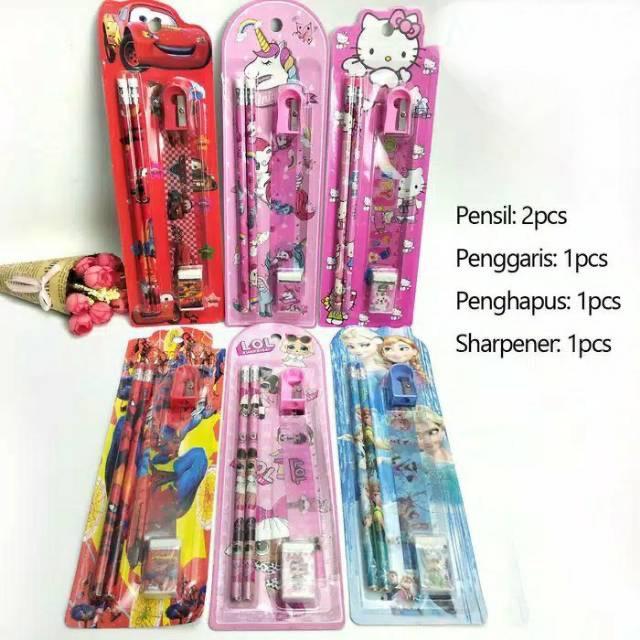 Gambar Set Alat Tulis Sekolah 5 in 1 Karakter Lucu Stationary Paket Pensil - ATK303 dari VIBOSTECH undefined Tokopedia