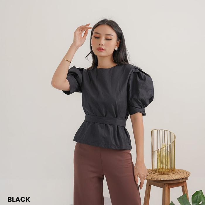 Gambar BLOUSE WANITA LENGAN BALON RABUYA - Baju Atasan Wanita Bahan Katun - Black dari Hypnic&#39;s undefined Tokopedia