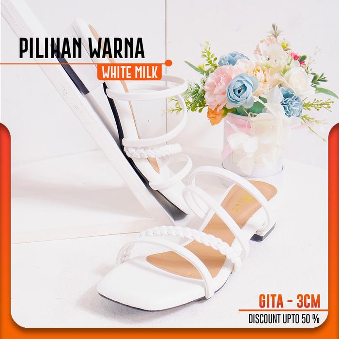 Gambar Sandal Heels Wanita BRNK Hak Tinggi 3 Cm Pesta Kondangan Wisuda B010 - White Milk, 41 dari 88Shoess undefined Tokopedia