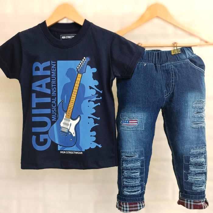 Gambar SETELAN ANAK LAKI BAJU ANAK COWOK CELANA JEANS ANAK BLSTK 1-9 THN HGN - NV GUITAR BLSTK, 1-2 TAHUN dari happygaleri undefined Tokopedia