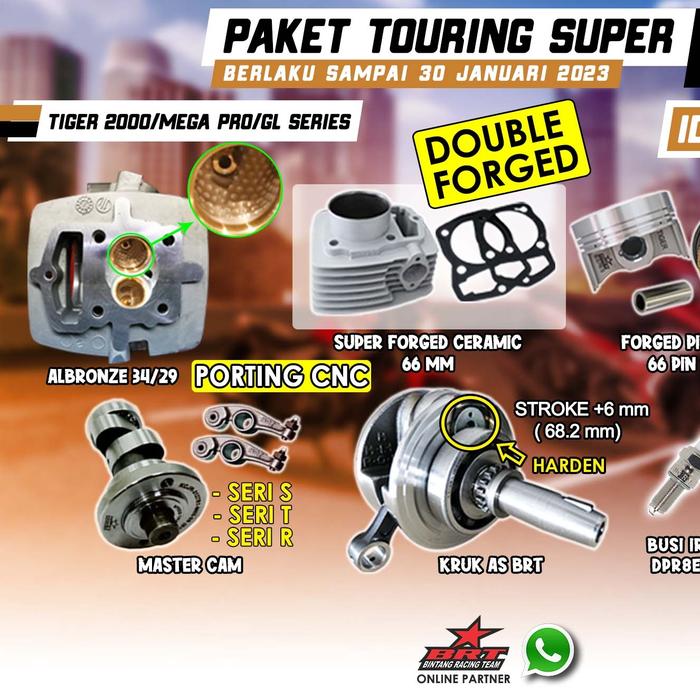 Gambar Paket Tiger Head Porting CNC + Kruk As + Blok Ceramic + Piston + CDI dari BSA Racingparts undefined Tokopedia