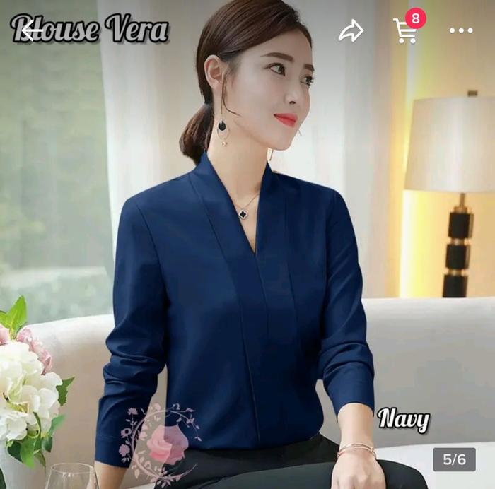 Gambar BLOUSE WANITA BUSUI POLOS DEPAN ADA SLETING JEPANG LENGAN PANJANG-VERA - NAVY, XL dari EmiliaTshop undefined Tokopedia