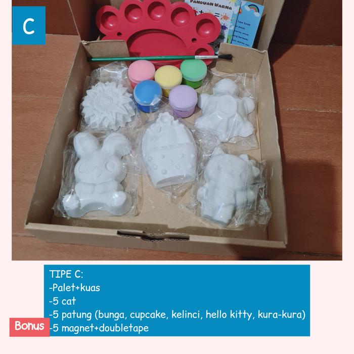 Gambar 5 in 1 painting set / set kreasi mengecat patung gypsum bonus magnet - tipe C dari Littleonebooks undefined Tokopedia
