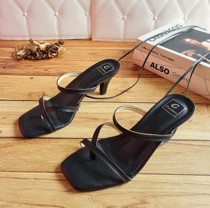 Gambar Sandal High Heels Jepit Tali Lilit Ikat Sendal Kondangan Hak Hills 7cm - Hitam, 37 dari Zyfa_Store undefined Tokopedia