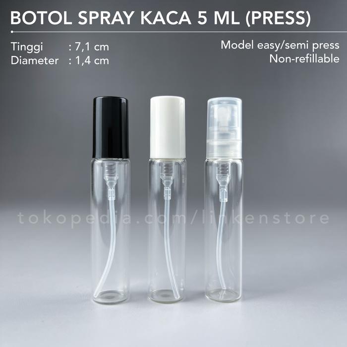 Botol Vial Spray Kaca 5ml Sample Parfum Hand Easy Press Transparan,  10 pcs