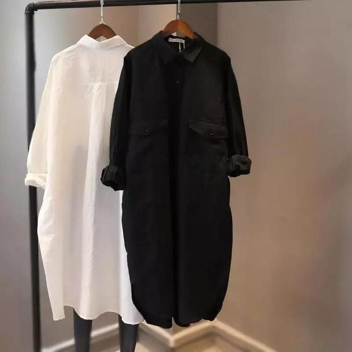 Gambar SJM TUNIK OVERSIZED WANITA PL LINEN IMPORT PREMIUM JUMBO 8031 - Hitam, L dari Nando.co undefined Tokopedia