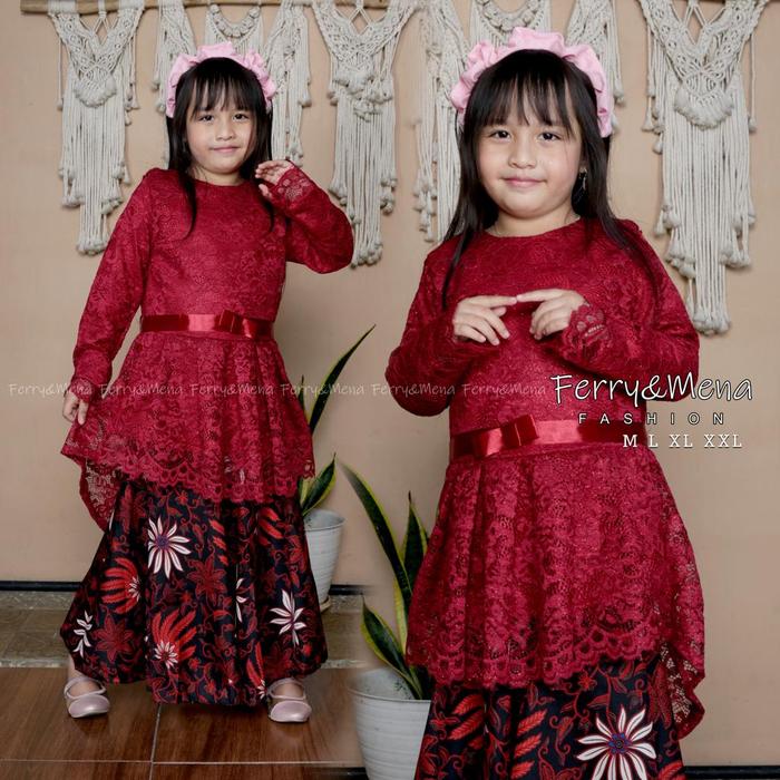Gambar setelan kebaya anak perempuan brukat duyung / kebaya anak perempuan - navy, 9-10 tahun dari saffacollection undefined Tokopedia