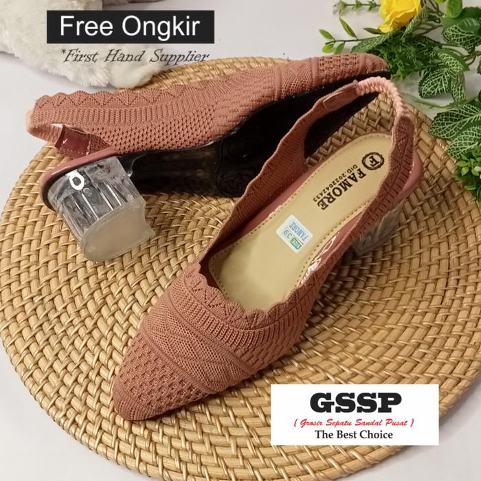 Gambar High heels rajut import hak kaca 5 cm calista let motif acak - salem, 37 dari valealeindonesia undefined Tokopedia