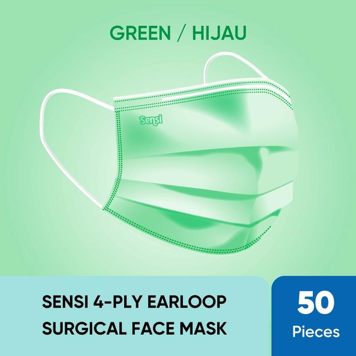 Gambar Masker Sensi Mask 4ply Earloop Surgical Face Mask isi 50pcs - 4ply GREEN dari JCC OnlineShop undefined Tokopedia