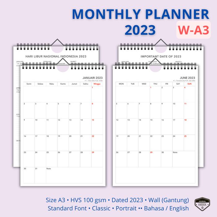 Gambar Monthly Planner 2023 / Kalender | A3 / Potrait | Dinding - W.P.Classic.13, Bahasa dari mochitama undefined Tokopedia