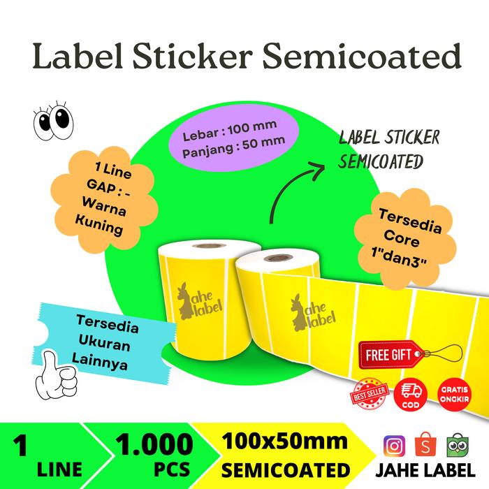 Gambar LABEL STIKER BARCODE 100X50 MM SEMICOATED 10X5 CM KUNING 1000 PCS - Kuning dari Jahe Label undefined Tokopedia