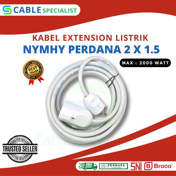 Gambar Kabel Listrik Extention (Perpanjangan) 5 Meter SNI BROCO 2X1.5 PUTIH dari Cable Specialist undefined Tokopedia