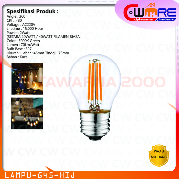 Gambar Lampu LED Bohlam Filamen cafe Pijar Edison G45 - EDISON - 4W HIJAU dari Ciptawarna2000 Home Living undefined Tokopedia