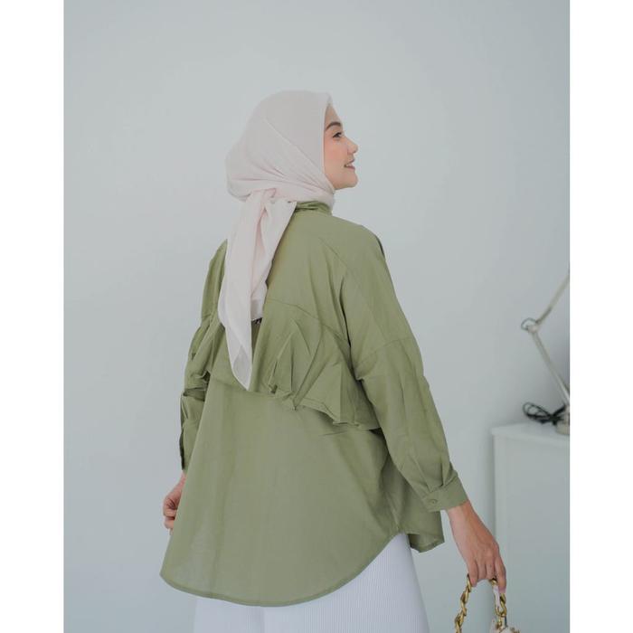 Gambar kemeja wanita oversize Tiny shirt linen atasan wanita - sage dari daliani fashion undefined Tokopedia
