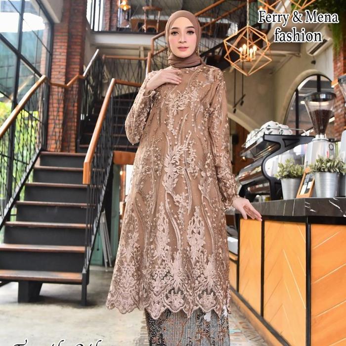 Gambar Setelan Kebaya Tunik Brukat Jumbo XXXL Ld 130 Panjang Muslimah Modern - Cokelat, Atasan Saja dari Hiyon Kebaya undefined Tokopedia