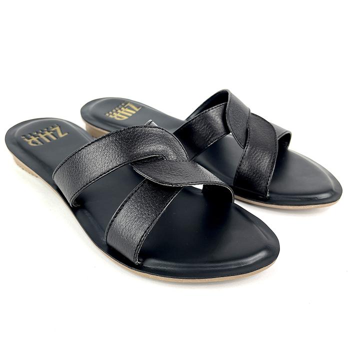 Gambar Sandal Kulit Wanita Model Teplek Lipat Dua Bahan Kulit Sapi Asli Garut - Hitam, 37 dari ZHR Leather undefined Tokopedia