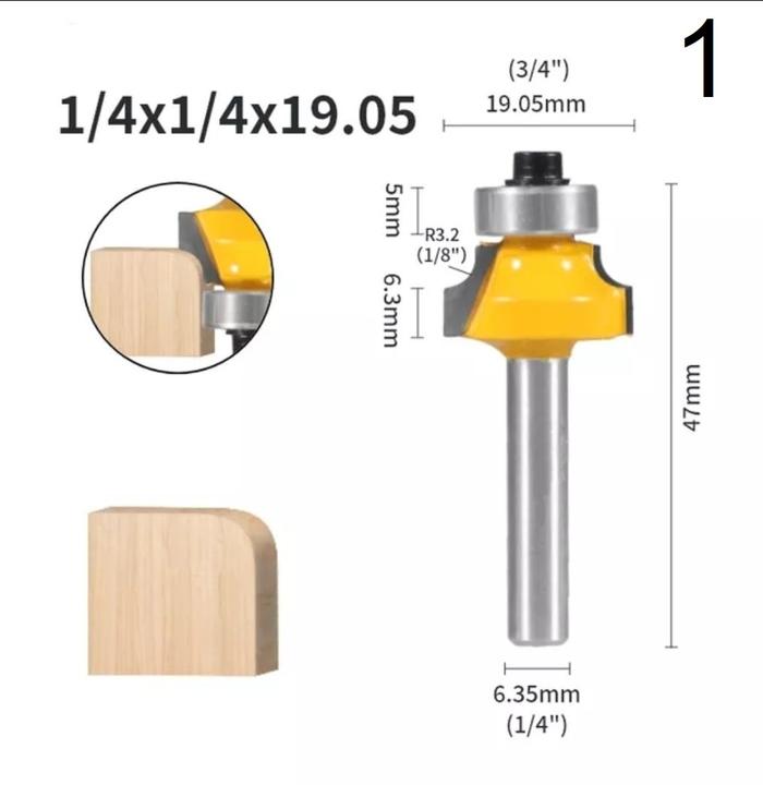 Gambar Mata Profil Router Bit Radius Round Over Sudut kayu shank 1/4 set 4pcs - 1. 1/4x3,17mm dari JualJadiBerkah undefined Tokopedia