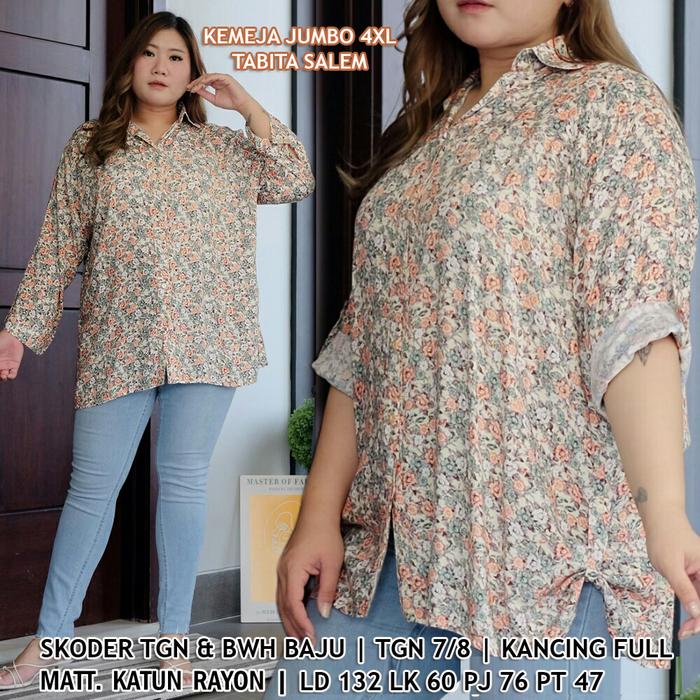 Gambar LD 132 4XL Kemeja Jumbo Katun Rayon Lengan 7/8 TABITA Workwear Casual - Salem dari Baju.Bigsize undefined Tokopedia