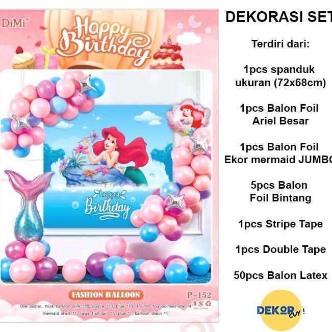 Gambar Paket Set Dekorasi Ulang Tahun Anak Spanduk Ulang Tahun Dan Balon Foil - LITTLE MERMAID dari radjak undefined Tokopedia