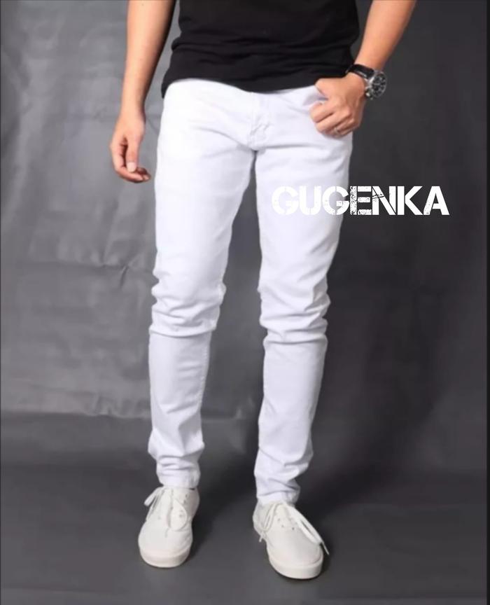 Gambar Celana Jeans Putih Pria Slim Fit Premium Quality - GUGENKA - Putih, 27-28 dari GUGENKAA undefined Tokopedia