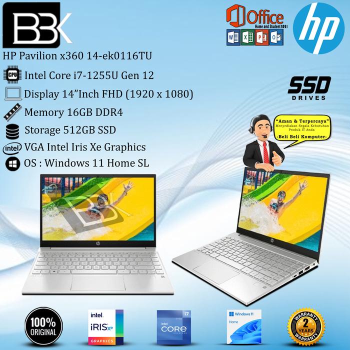 Hp Pavilion X360 14-ek0116tu I7-1255u 16gb 512gb Ssd Vga Win110hs 2yr