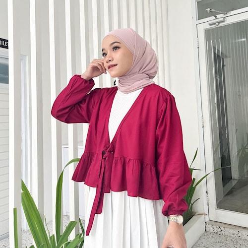 Gambar Cardigan Outer Wanita Polos Korean Style - Maroon dari Feelisha undefined Tokopedia