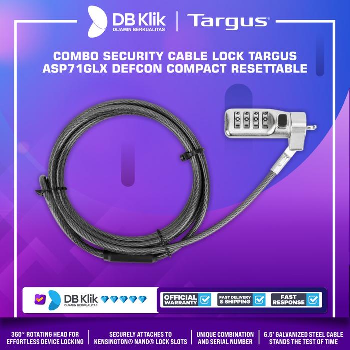 Jual Combo Security Cable Lock Targus ASP71GLX DEFCON Compact Resettable